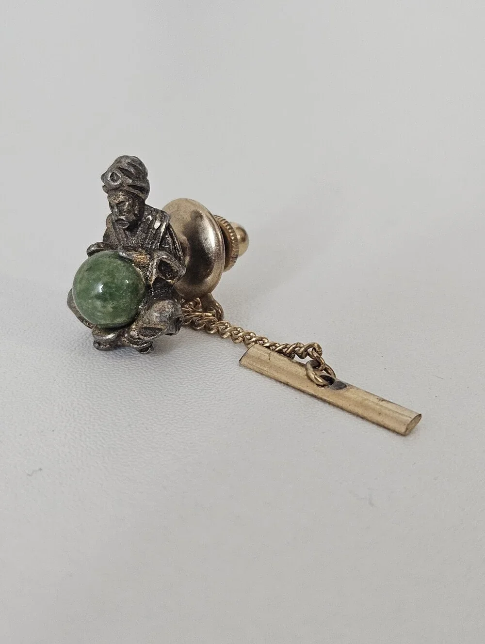 Vintage Rare Seer Fortune Teller Holding Natural Stone Ball Tie Tack Pin